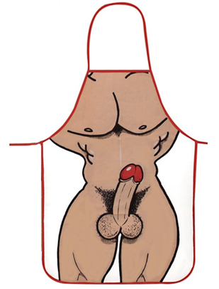 OV apron with naked man cartoon